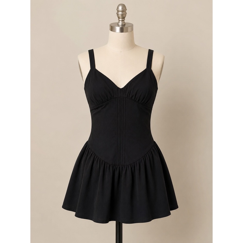 Just Found Womens Black Mini Dress XL Sleeveless Fit & Flare Pintuck NWT